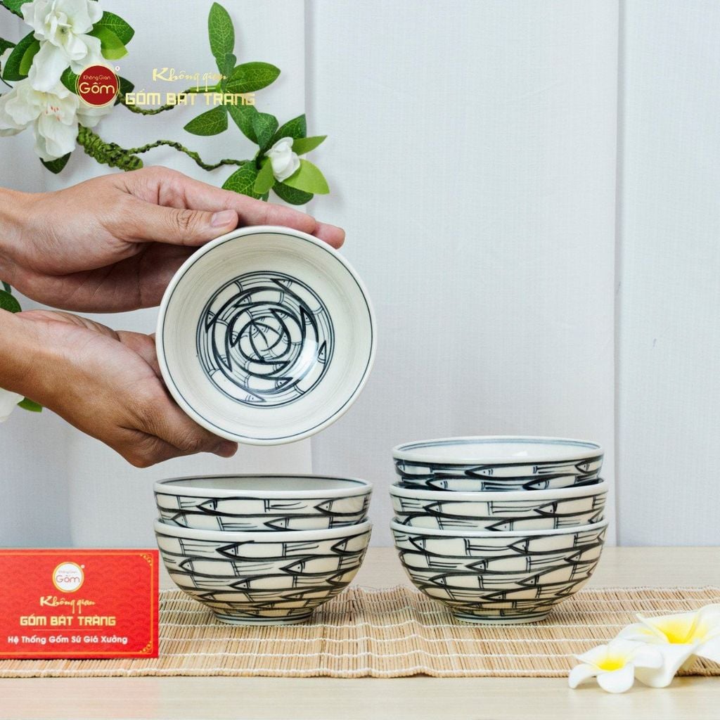 Bát Cơm Men Trắng Vẽ Cá Đàn