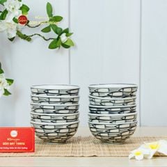 Bộ Bát Đĩa Bát Tràng Men Trắng Vẽ Cá Đàn