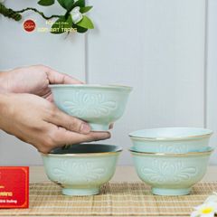 Bộ Bàn Ăn 4 Người (9 Món) Men Ngọc Vân Hoa Cúc Kẻ Vàng