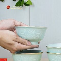 Bộ Bàn Ăn 6 Người (11 Món) Men Ngọc Vân Hoa Cúc Kẻ Vàng