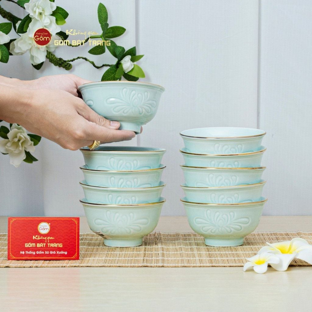 Bộ Bàn Ăn 10 Người (21 Món) Men Ngọc Vân Hoa Cúc Kẻ Vàng