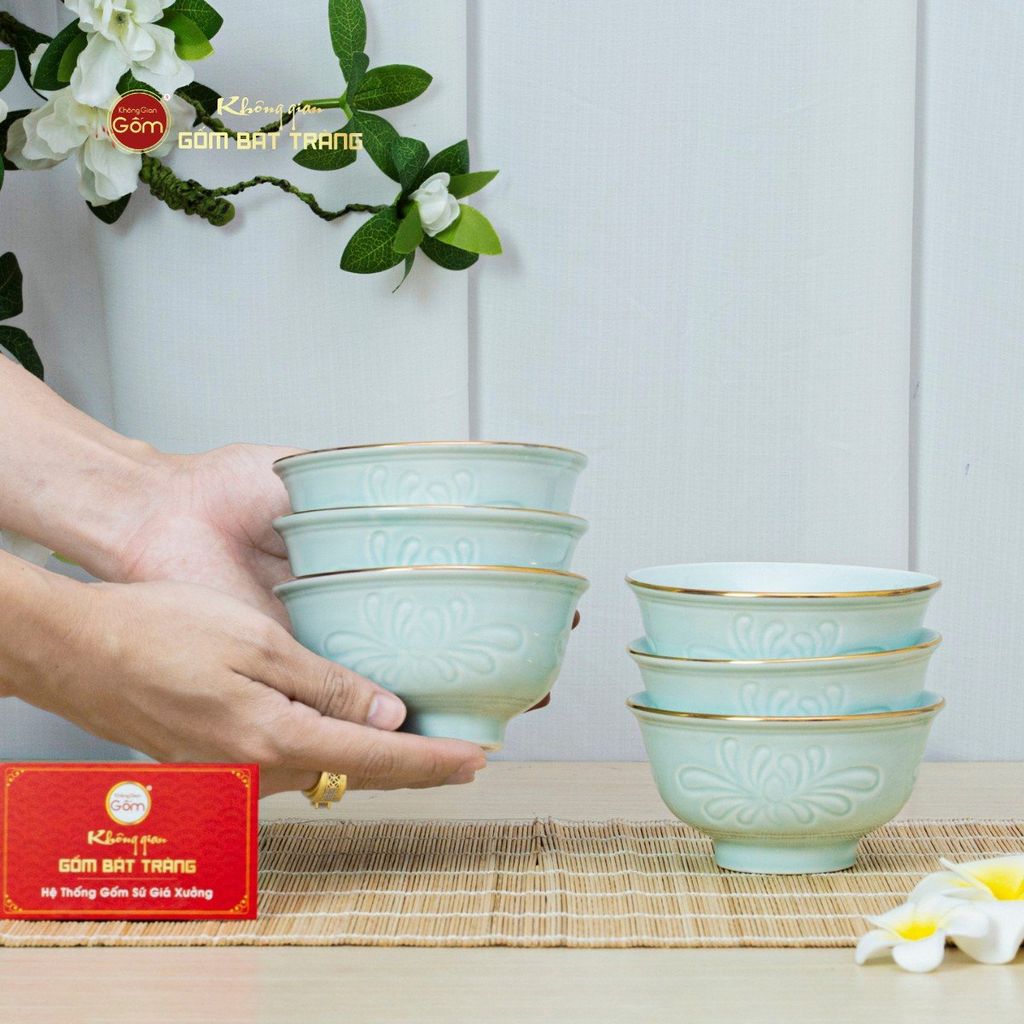 Bộ Bàn Ăn 6 Người (11 Món) Men Ngọc Vân Hoa Cúc Kẻ Vàng