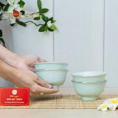 Bộ Bàn Ăn 4 Người (9 Món) Men Ngọc Vân Hoa Cúc Kẻ Vàng