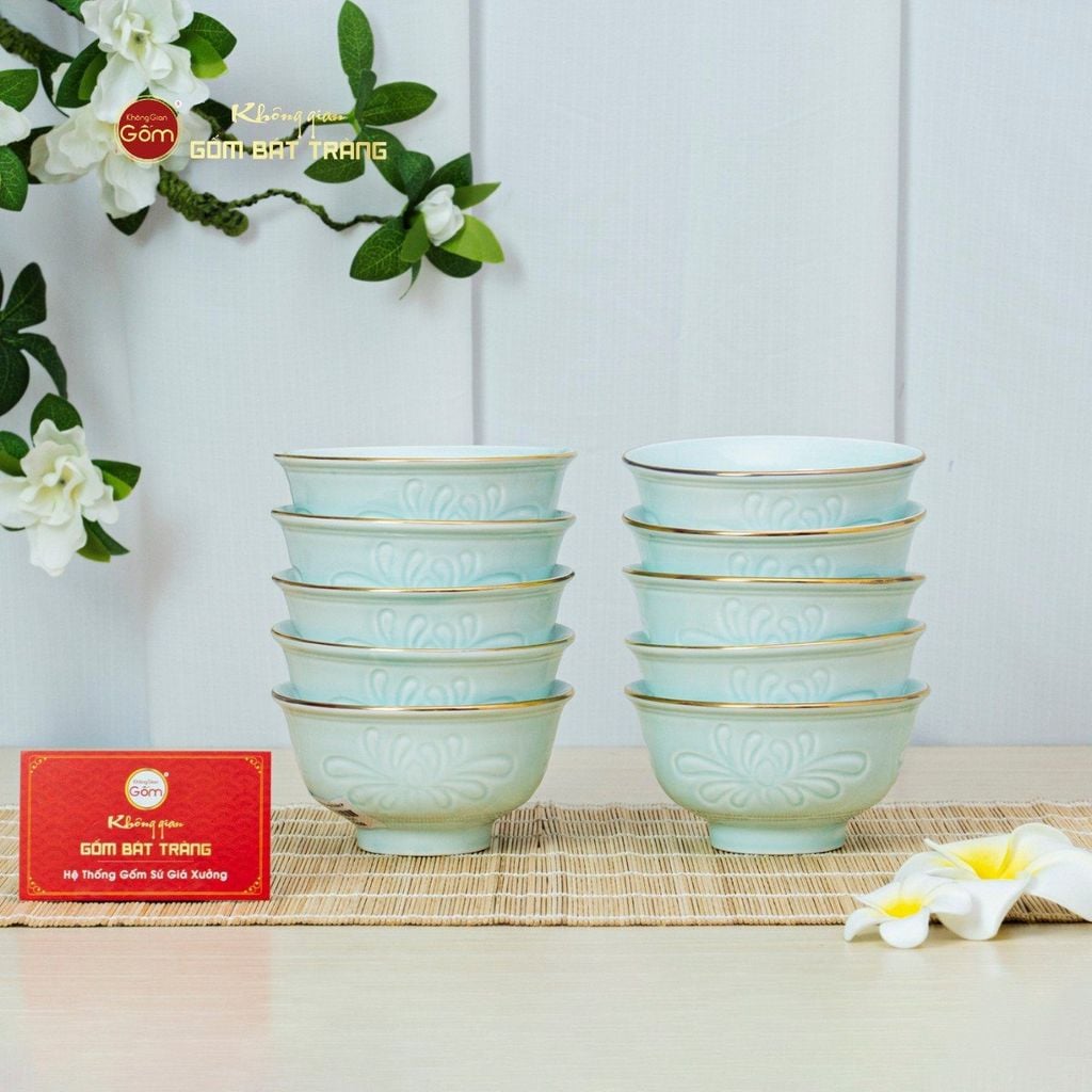 Bộ Bàn Ăn 10 Người (21 Món) Men Ngọc Vân Hoa Cúc Kẻ Vàng