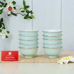 Bộ Bàn Ăn 10 Người (21 Món) Men Ngọc Vân Hoa Cúc Kẻ Vàng