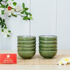 Bộ Bát Cơm Men Xanh Ngọc Vẽ Bèo
