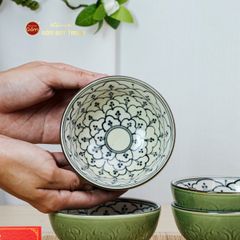 Bộ Bát Đĩa Bát Tràng Men Xanh Ngọc Vẽ Bèo
