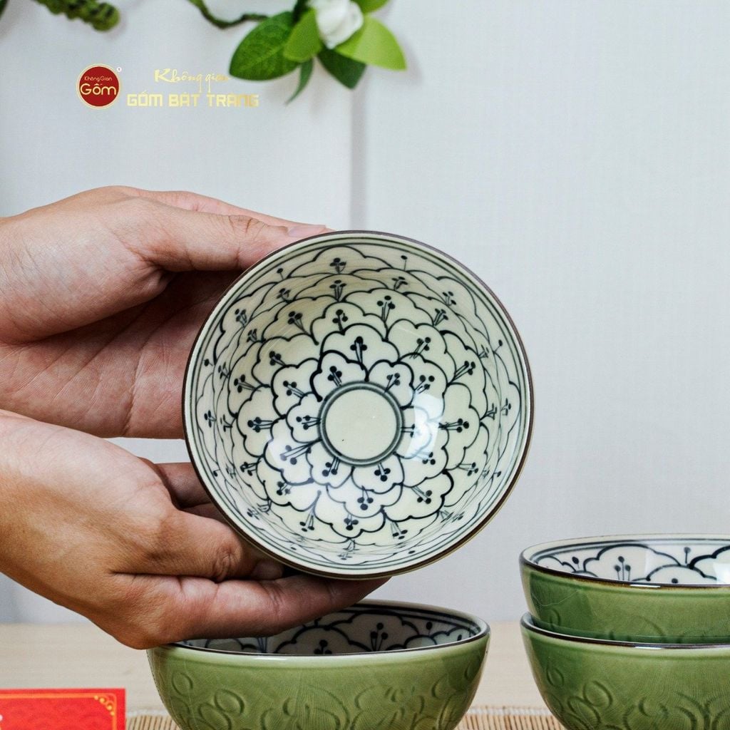 Bộ Bát Cơm Men Xanh Ngọc Vẽ Bèo