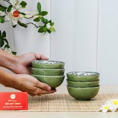 Bộ Bàn Ăn 6 Người (12 món) Men Xanh Ngọc Vẽ Bèo