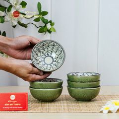 Bộ Bàn Ăn 6 Người (12 món) Men Xanh Ngọc Vẽ Bèo