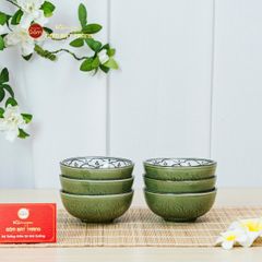 Bộ Bàn Ăn 6 Người (12 món) Men Xanh Ngọc Vẽ Bèo