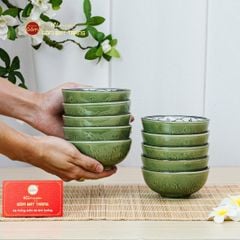 Bộ Bát Cơm Men Xanh Ngọc Vẽ Bèo