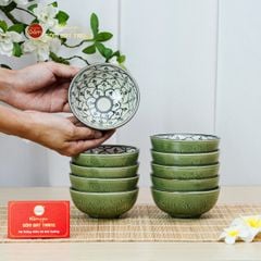 Bộ Bát Cơm Men Xanh Ngọc Vẽ Bèo