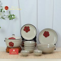 Bộ Bàn Ăn 4 Người (10 món) Men Hoả Biến Hoa Sứ Đỏ