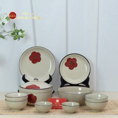 Bộ Bàn Ăn 4 Người (10 món) Men Hoả Biến Hoa Sứ Đỏ