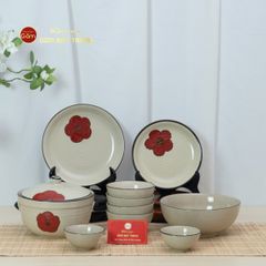 Bộ Bàn Ăn 4 Người (10 món) Men Hoả Biến Hoa Sứ Đỏ