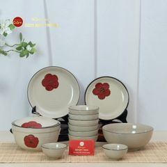 Bộ Bàn Ăn 6 Người (12 món) Men Hoả Biến Hoa Sứ Đỏ