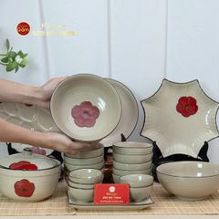 Bộ Bàn Ăn 6 Người (12 món) Men Hoả Biến Hoa Sứ Đỏ