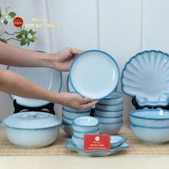 Bộ Bàn Ăn 4 Người (10 món) Men Biển Xanh Cát Trắng