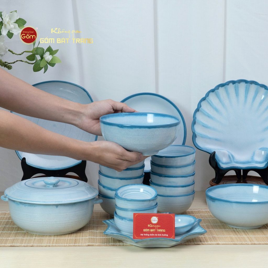 Bộ Bàn Ăn 4 Người (10 món) Men Biển Xanh Cát Trắng