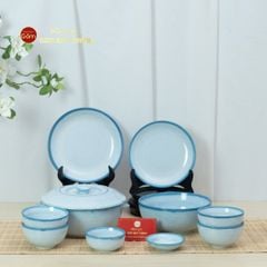 Bộ Bát Đĩa Bát Tràng Men Biển Xanh Cát Trắng