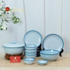 Bộ Bát Đĩa Bát Tràng Men Biển Xanh Cát Trắng