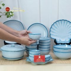 Bộ Bàn Ăn 6 Người (12 món) Men Biển Xanh Cát Trắng