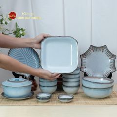 Bộ Bàn Ăn 10 Người (23 món) Men Biển Xanh Kim Sa