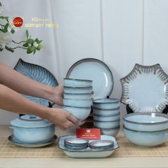 Bộ Bàn Ăn 10 Người (23 món) Men Biển Xanh Kim Sa