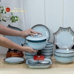 Bộ Bàn Ăn 4 Người (10 món) Men Biển Xanh Kim Sa
