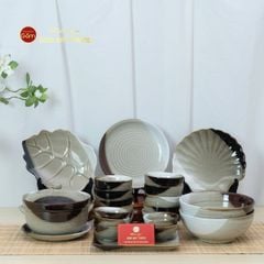 Bộ Bát Đĩa Bát Tràng Men Hỏa Biến Ba Màu