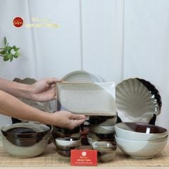 Bộ Bát Đĩa Bát Tràng Men Hỏa Biến Ba Màu