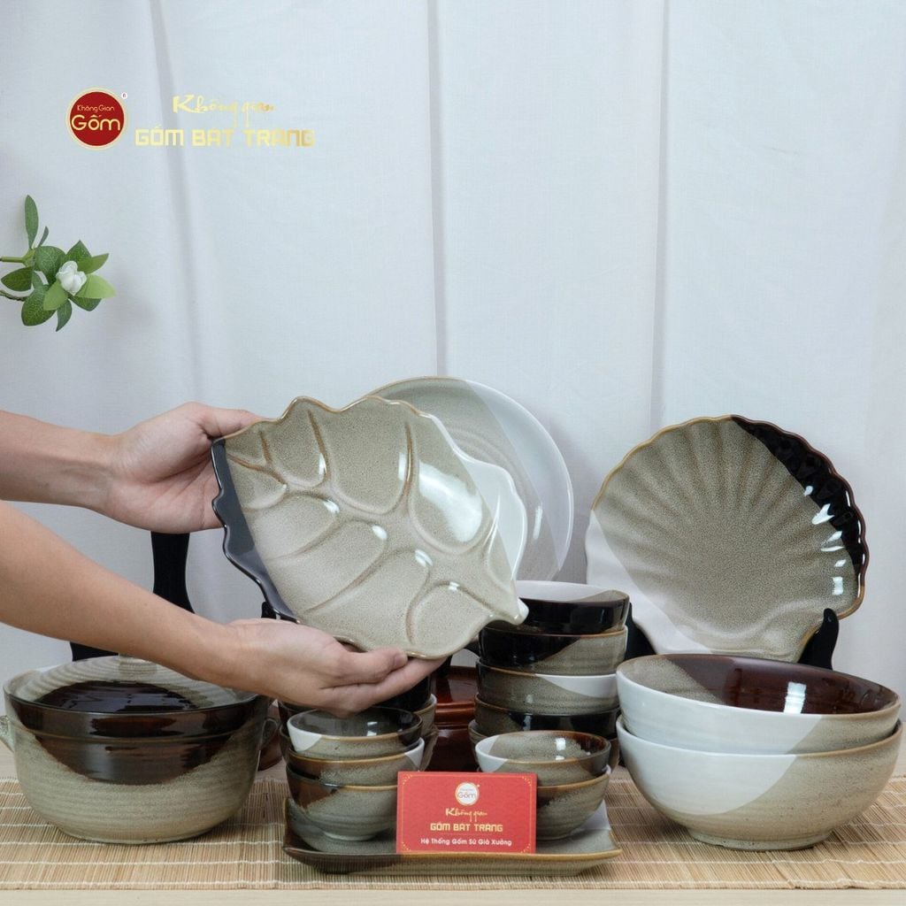 Bộ Bát Đĩa Bát Tràng Men Hỏa Biến Ba Màu