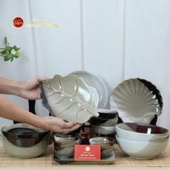 Bộ Bát Đĩa Bát Tràng Men Hỏa Biến Ba Màu