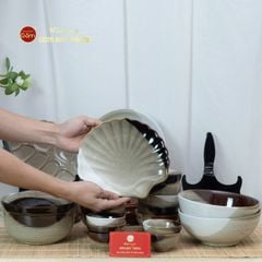 Bộ Bát Đĩa Bát Tràng Men Hỏa Biến Ba Màu