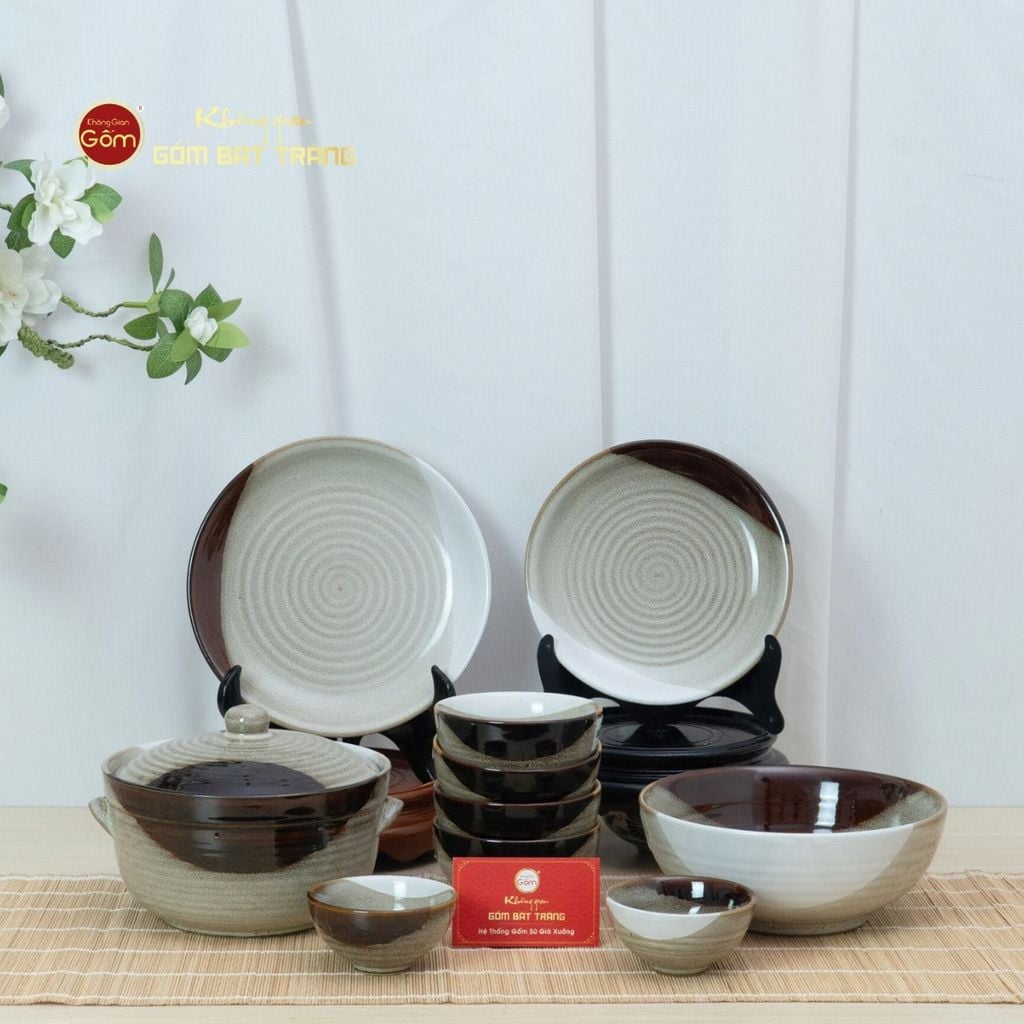 Bộ Bát Đĩa Bát Tràng Men Hỏa Biến Ba Màu