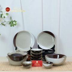 Bộ Bát Đĩa Bát Tràng Men Hỏa Biến Ba Màu