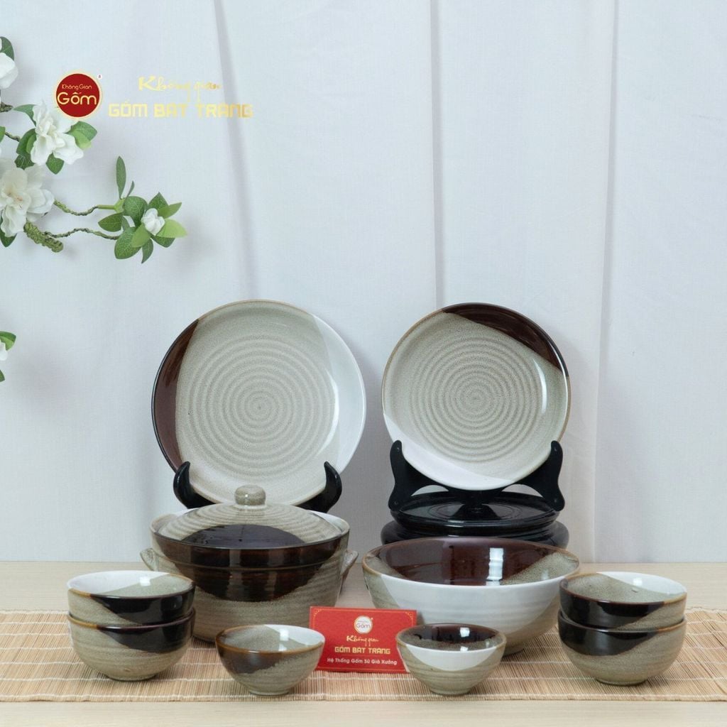 Bộ Bát Đĩa Bát Tràng Men Hỏa Biến Ba Màu