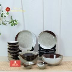 Bộ Bát Đĩa Bát Tràng Men Hỏa Biến Ba Màu