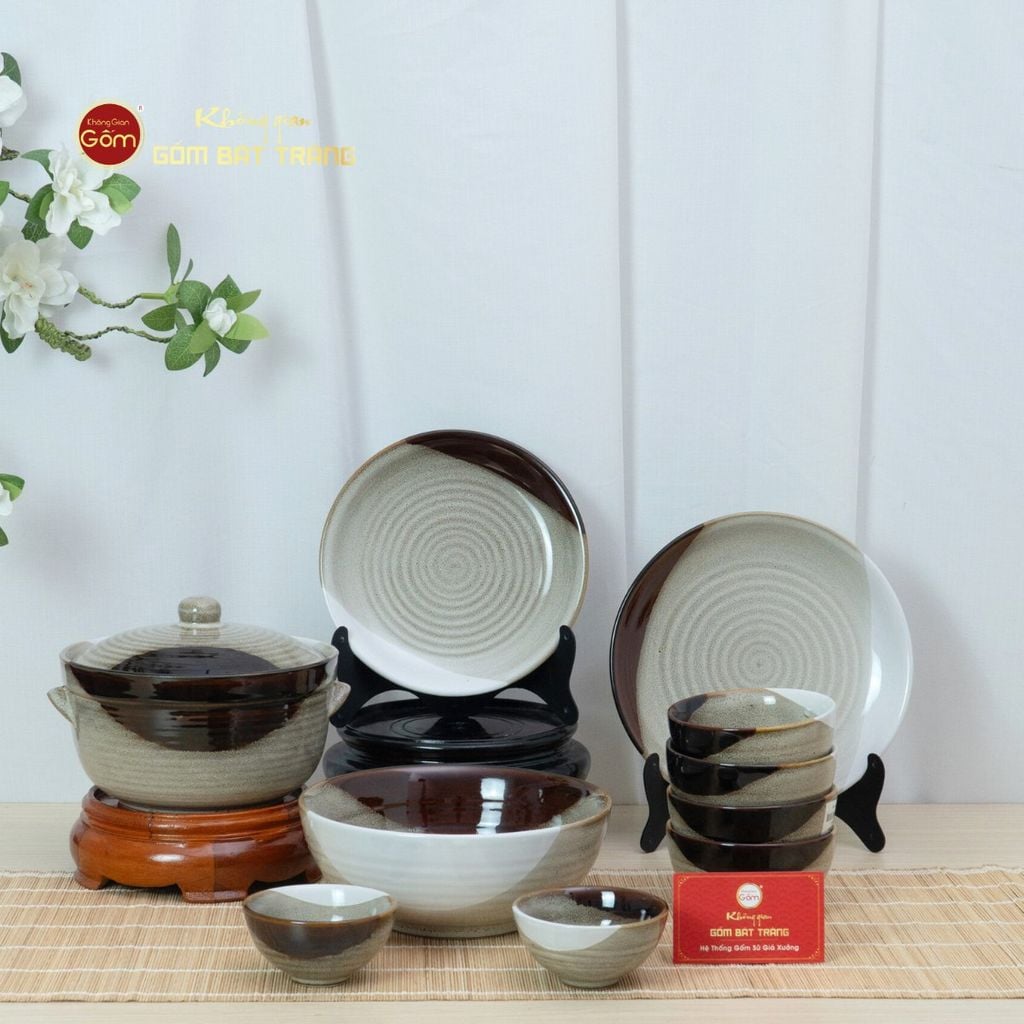 Bộ Bát Đĩa Bát Tràng Men Hỏa Biến Ba Màu