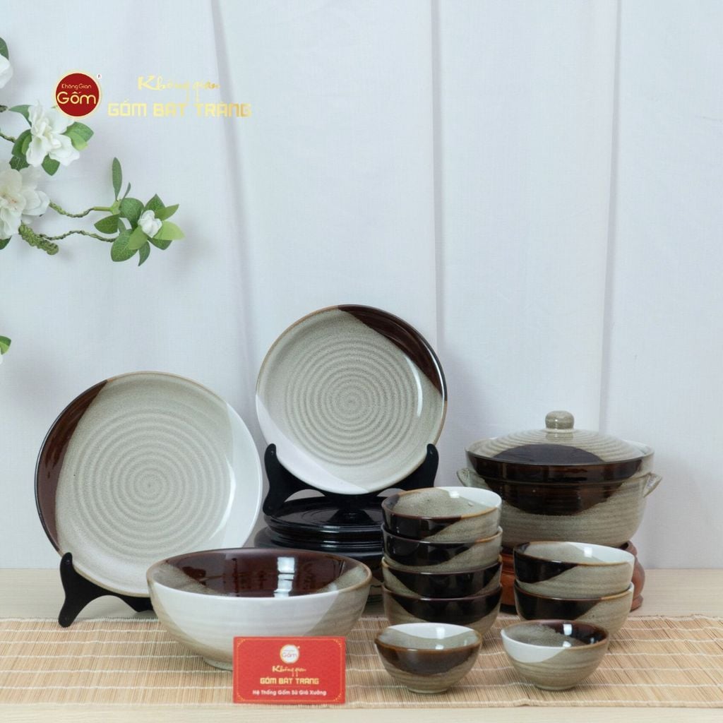 Bộ Bát Đĩa Bát Tràng Men Hỏa Biến Ba Màu