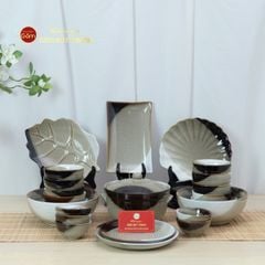 Bộ Bát Đĩa Bát Tràng Men Hỏa Biến Ba Màu