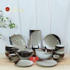 Bộ Bát Đĩa Bát Tràng Men Hỏa Biến Ba Màu