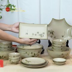 Bộ Bàn Ăn 10 Người (23 món) Men Kem Đào Chuồn