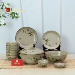 Bộ Bát Đĩa Bát Tràng Men Kem Đào Chuồn