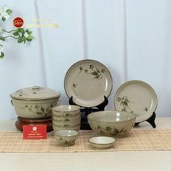 Bộ Bát Đĩa Bát Tràng Men Kem Đào Chuồn