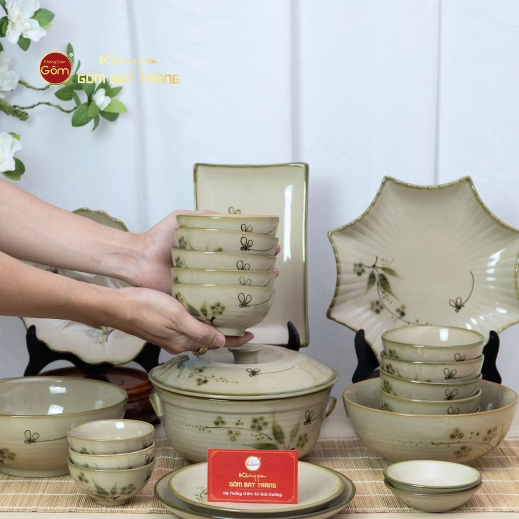 Bộ Bàn Ăn 10 Người (23 món) Men Kem Đào Chuồn