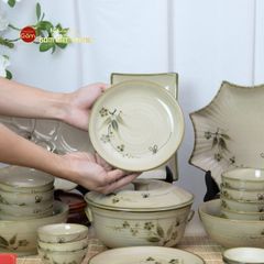 Bộ Bàn Ăn 10 Người (23 món) Men Kem Đào Chuồn