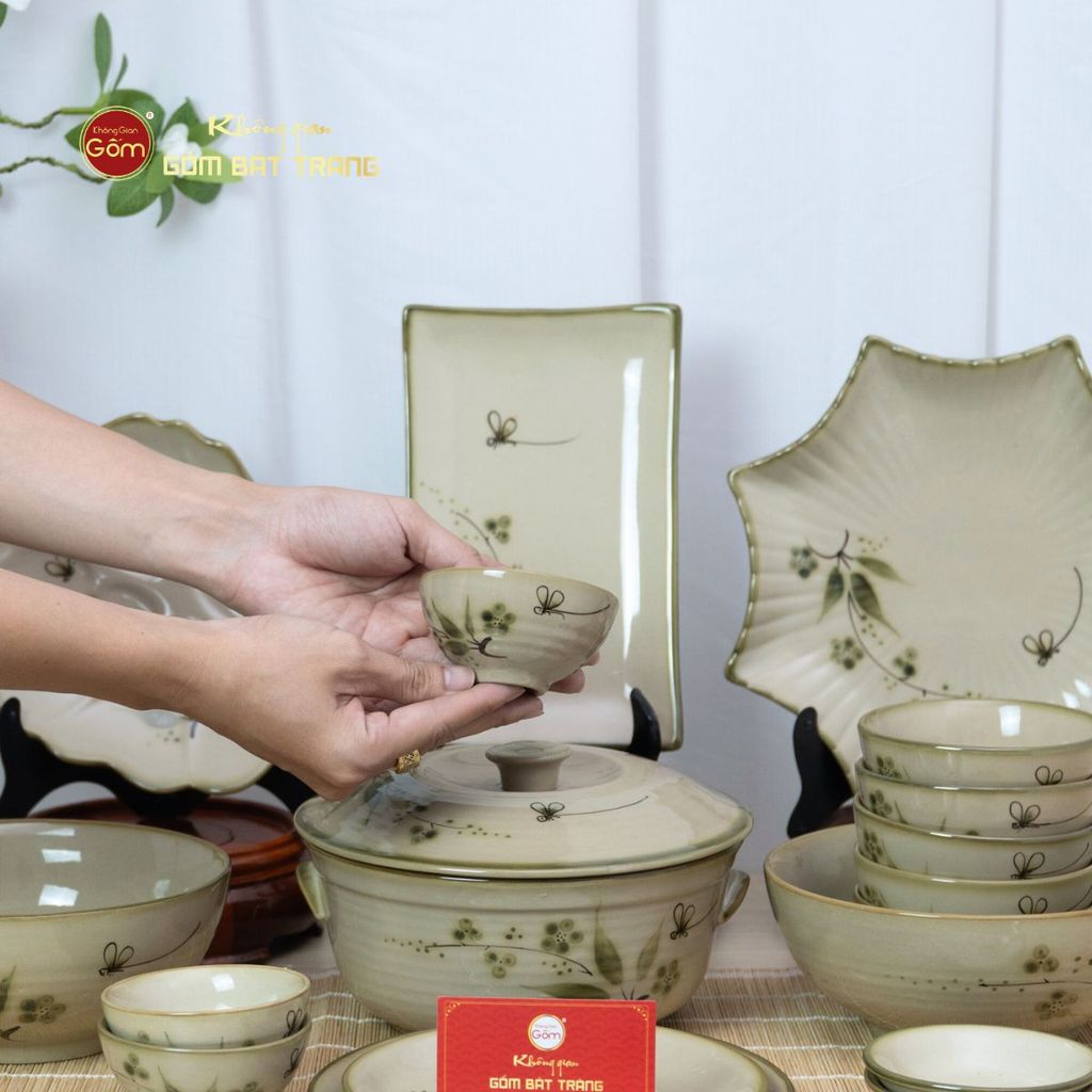 Bộ Bàn Ăn 4 Người (10 món) Men Kem Đào Chuồn