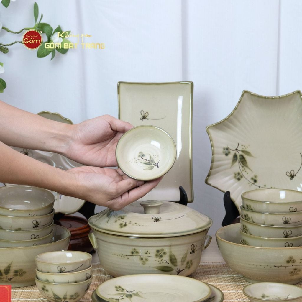 Bộ Bàn Ăn 10 Người (23 món) Men Kem Đào Chuồn